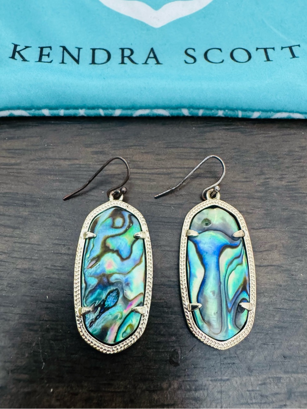 Kendra Scott Abalone Shell Gold Frame Oval Drop Earrings